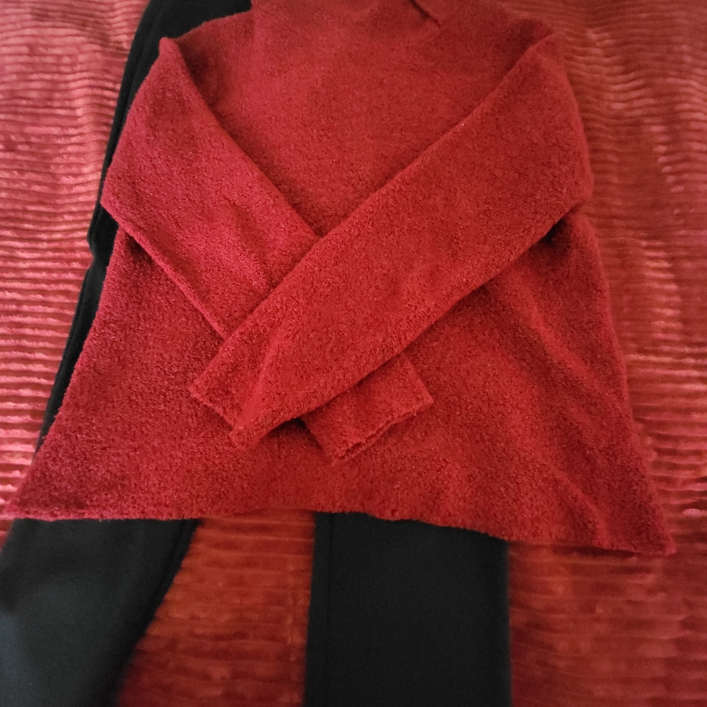 Eileen Fisher Red Plush  Sweater With Eileen Fisher Pants